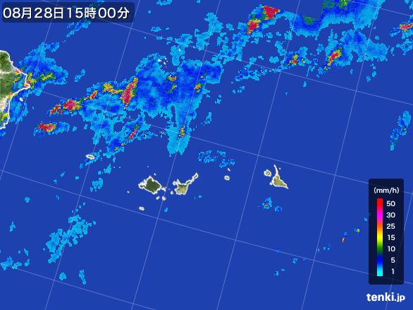 宮古・石垣・与那国(沖縄県)の雨雲レーダー(2015年08月28日)