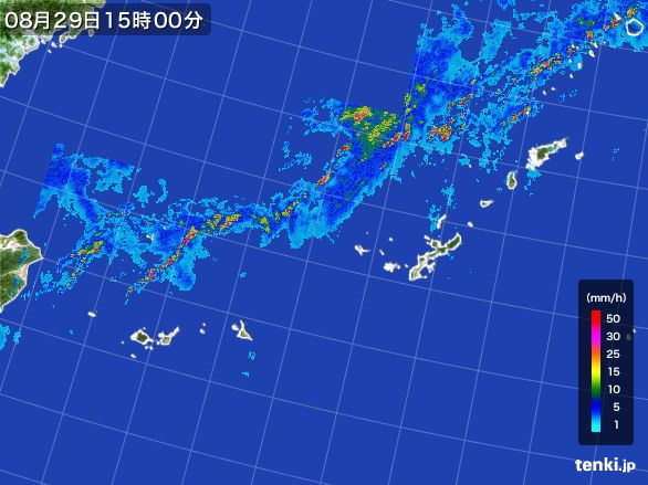 沖縄地方の雨雲レーダー(2015年08月29日)