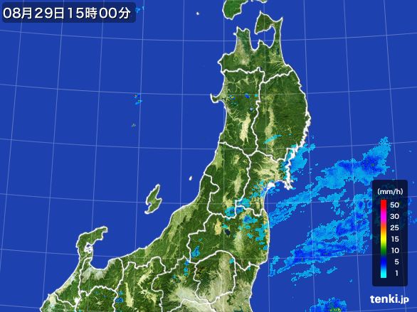 東北地方の雨雲レーダー(2015年08月29日)