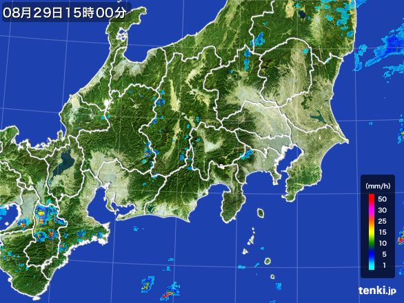 関東・甲信地方の雨雲レーダー(2015年08月29日)