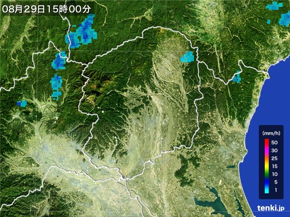 栃木県の雨雲レーダー(2015年08月29日)