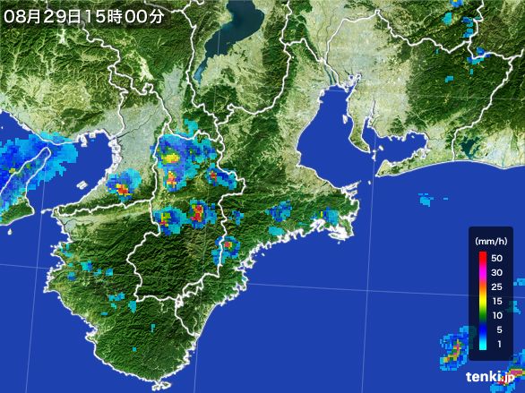 三重県の雨雲レーダー(2015年08月29日)