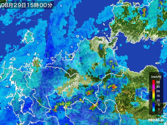 福岡県の雨雲レーダー(2015年08月29日)