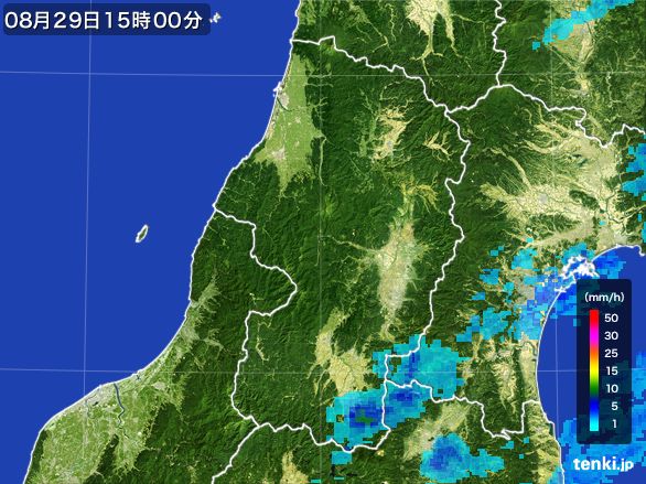 山形県の雨雲レーダー(2015年08月29日)