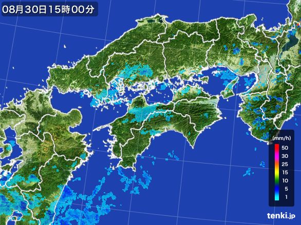 四国地方の雨雲レーダー(2015年08月30日)
