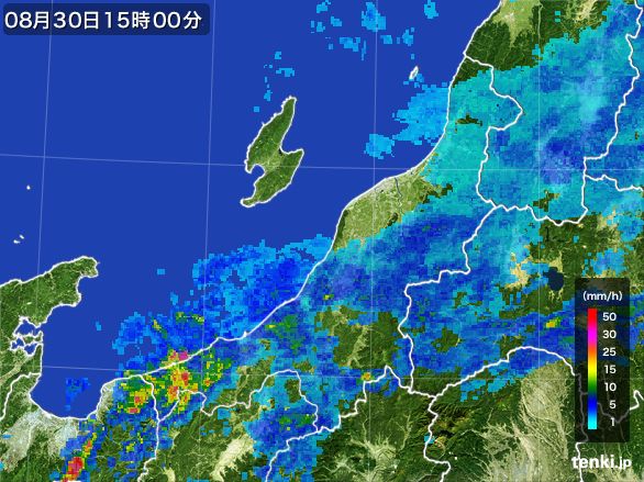 新潟県の雨雲レーダー(2015年08月30日)