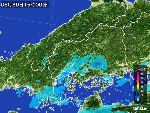 広島県の雨雲レーダー(2015年08月30日)