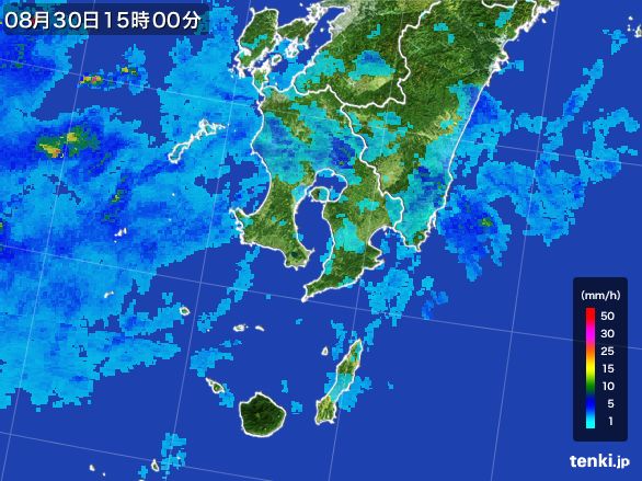 鹿児島県の雨雲レーダー(2015年08月30日)