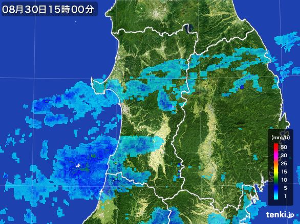秋田県の雨雲レーダー(2015年08月30日)