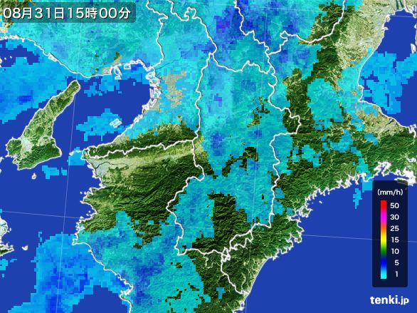 奈良県の雨雲レーダー(2015年08月31日)