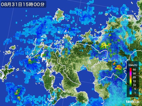 佐賀県の雨雲レーダー(2015年08月31日)