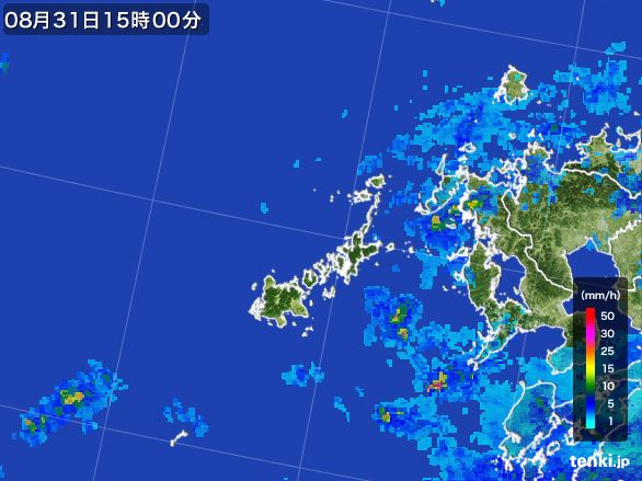 五島列島(長崎県)の雨雲レーダー(2015年08月31日)