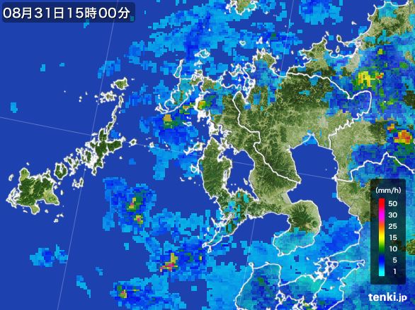 長崎県の雨雲レーダー(2015年08月31日)