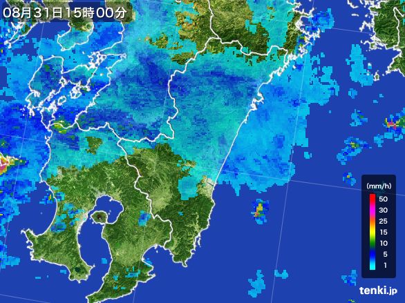 宮崎県の雨雲レーダー(2015年08月31日)