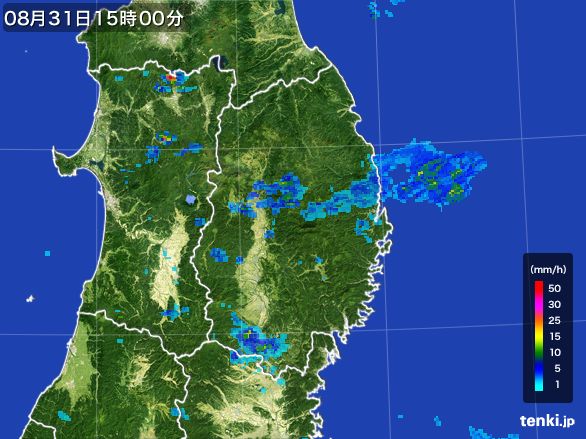 岩手県の雨雲レーダー(2015年08月31日)