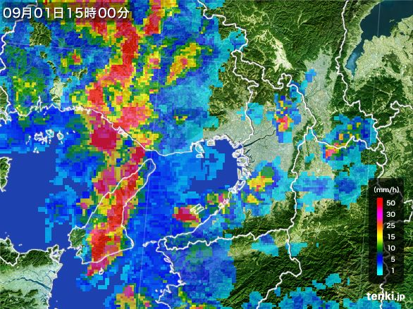 大阪府の雨雲レーダー(2015年09月01日)