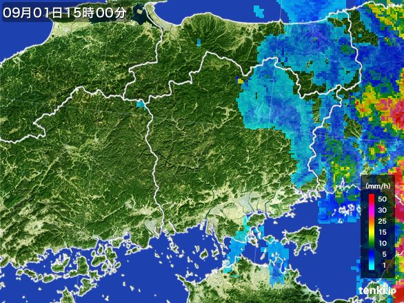 岡山県の雨雲レーダー(2015年09月01日)