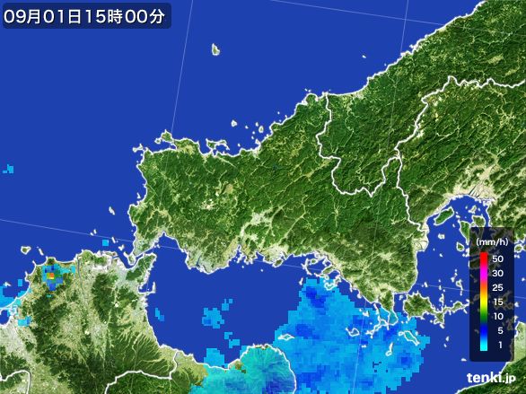 山口県の雨雲レーダー(2015年09月01日)