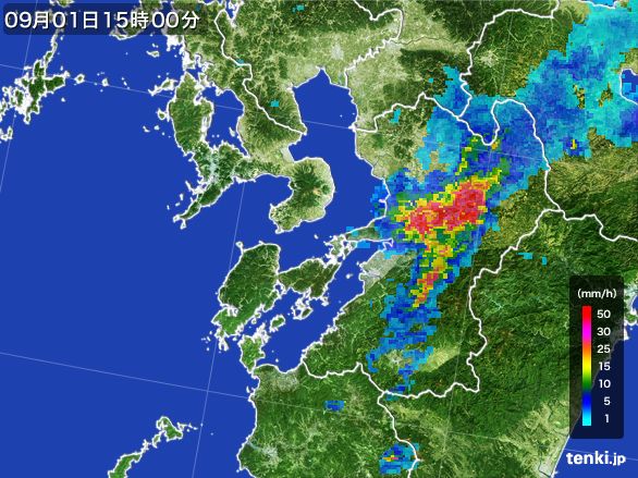 熊本県の雨雲レーダー(2015年09月01日)