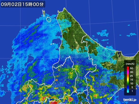 道北の雨雲レーダー(2015年09月02日)
