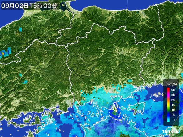 岡山県の雨雲レーダー(2015年09月02日)