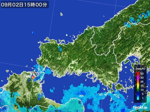 山口県の雨雲レーダー(2015年09月02日)
