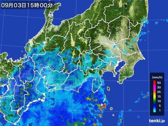 関東・甲信地方の雨雲レーダー(2015年09月03日)
