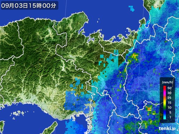京都府の雨雲レーダー(2015年09月03日)