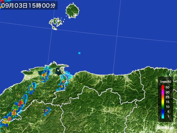 鳥取県の雨雲レーダー(2015年09月03日)
