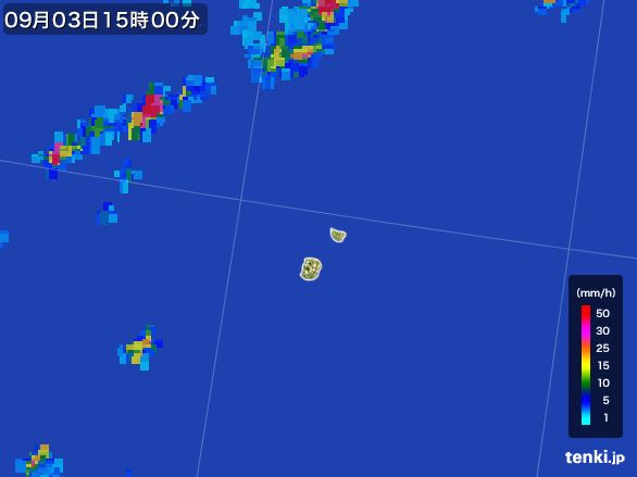 南大東島(沖縄県)の雨雲レーダー(2015年09月03日)