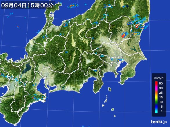 関東・甲信地方の雨雲レーダー(2015年09月04日)