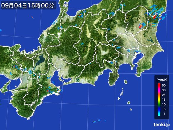 東海地方の雨雲レーダー(2015年09月04日)
