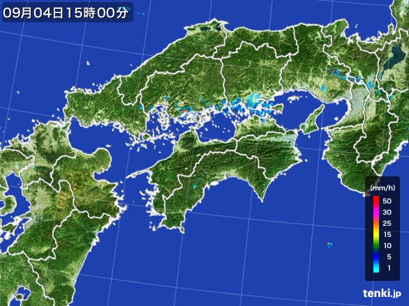 四国地方の雨雲レーダー(2015年09月04日)