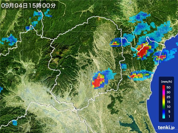 栃木県の雨雲レーダー(2015年09月04日)