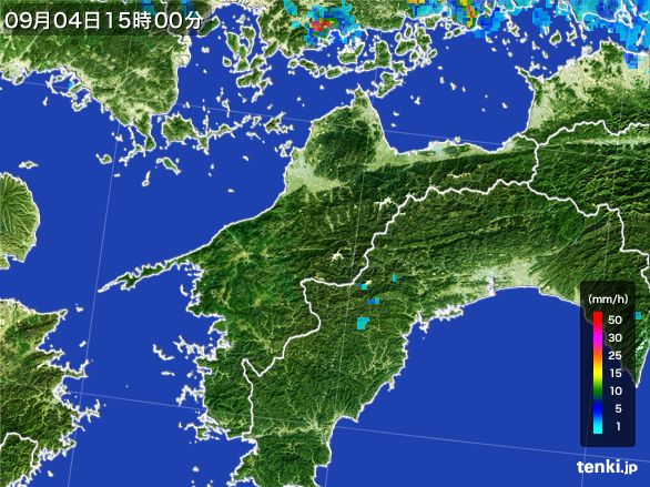 愛媛県の雨雲レーダー(2015年09月04日)