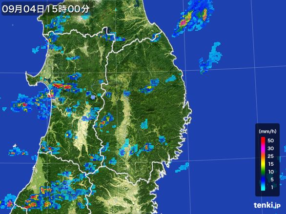 岩手県の雨雲レーダー(2015年09月04日)