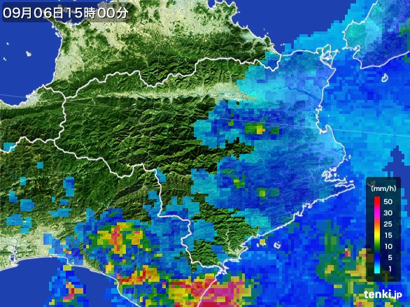 徳島県の雨雲レーダー(2015年09月06日)