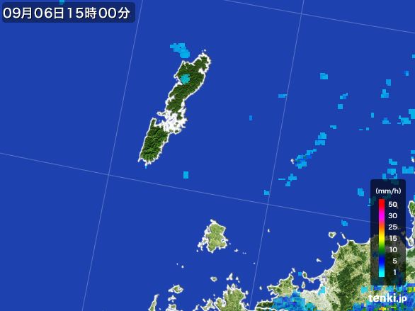 壱岐・対馬(長崎県)の雨雲レーダー(2015年09月06日)
