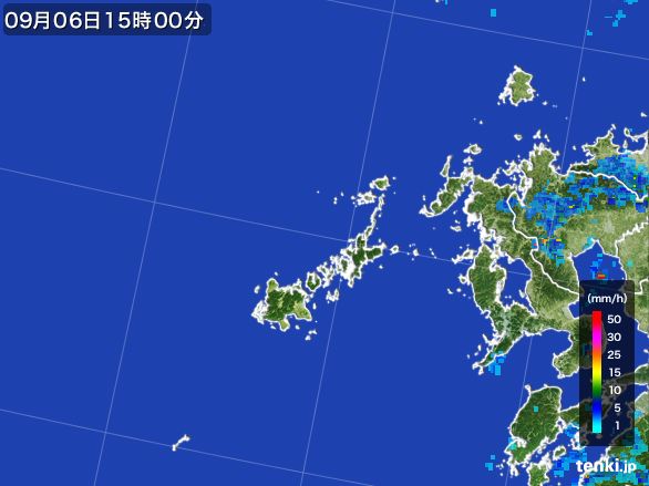 五島列島(長崎県)の雨雲レーダー(2015年09月06日)