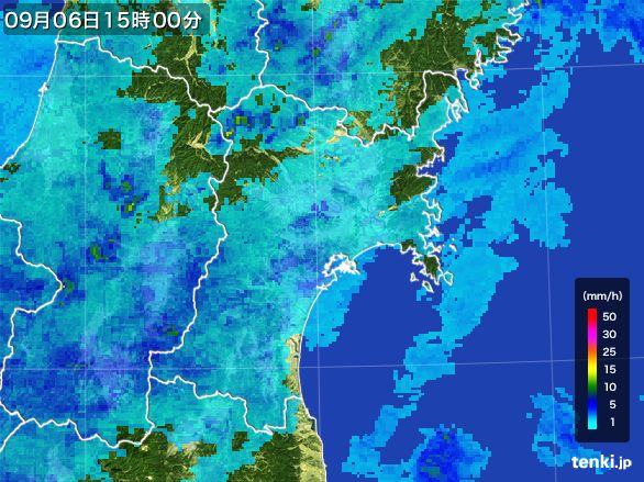 宮城県の雨雲レーダー(2015年09月06日)
