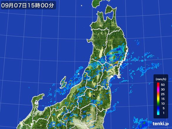 東北地方の雨雲レーダー(2015年09月07日)