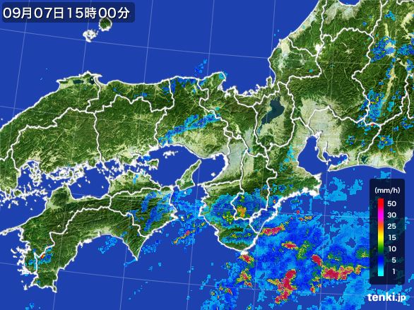 近畿地方の雨雲レーダー(2015年09月07日)