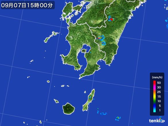 鹿児島県の雨雲レーダー(2015年09月07日)