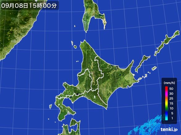 北海道地方の雨雲レーダー(2015年09月08日)