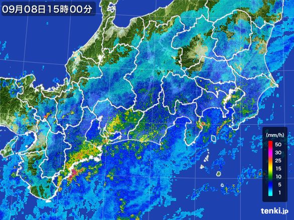 東海地方の雨雲レーダー(2015年09月08日)