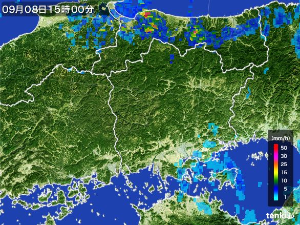 岡山県の雨雲レーダー(2015年09月08日)