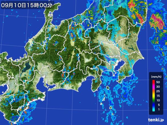 関東・甲信地方の雨雲レーダー(2015年09月10日)