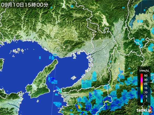 大阪府の雨雲レーダー(2015年09月10日)