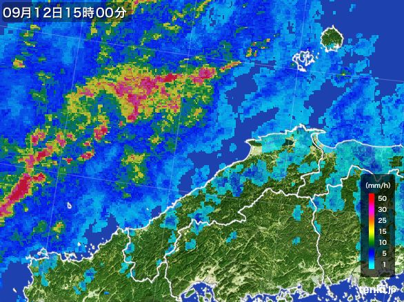島根県の雨雲レーダー(2015年09月12日)