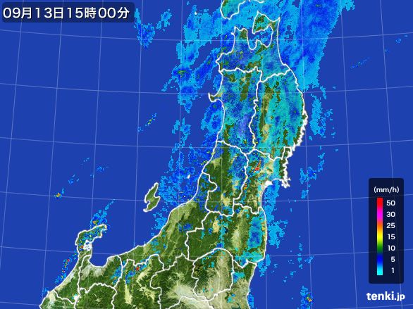 東北地方の雨雲レーダー(2015年09月13日)